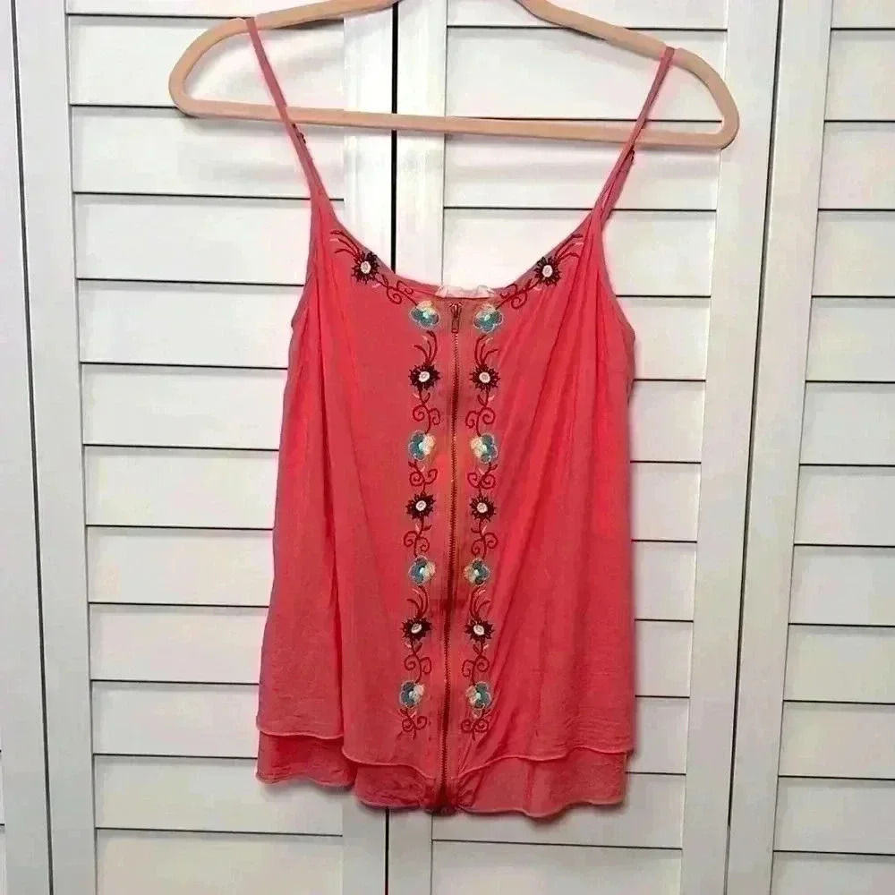 Sugarlips Embroidered Zip Front Layered Tank Top Size XS